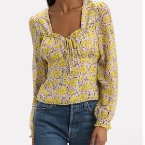 INTERMIX Yellow Floral Silk Blouse BNWOT Size 2 Boho Chic Going Out Top